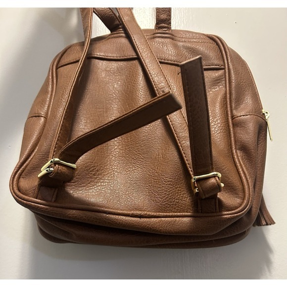 Brown Faux Leather Backpack Bag Purse 10" - Picture 7 of 9